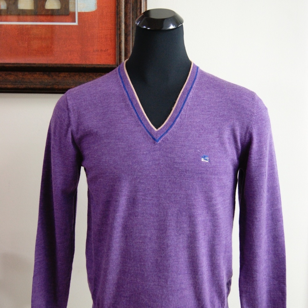 New Etro V neck Virgin Wool Sweater Pullover